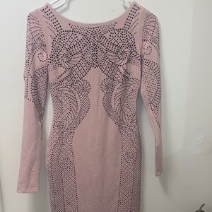 bebe Pink Long Sleeve Studded Dress
